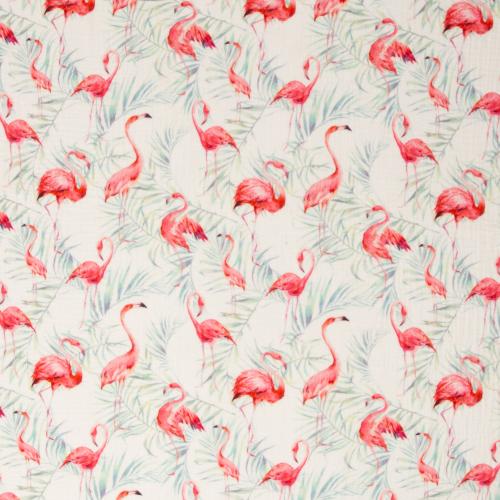 Musselin THEA - Flamingos - weiß