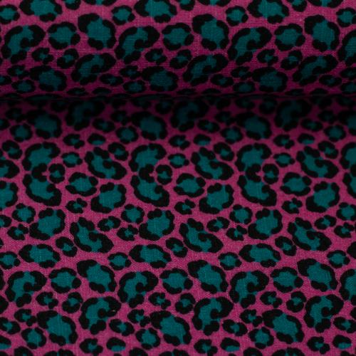 ANN Viskose-Webware LEO grün-schwarz auf pink