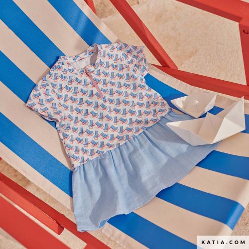 katia fabrics-  DECKCHAIRS - rot-blau auf weiß - Jersey