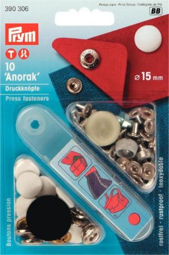 Anorak Druckknöpfe flach 15 mm - weiß -