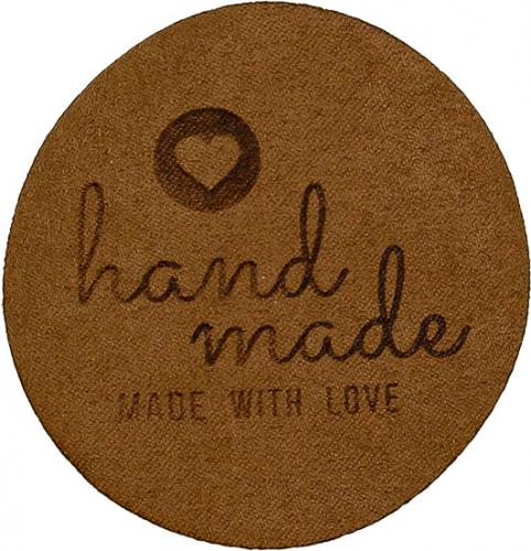 rund:  handmade made with love  - braun - Applikation - Wildlederimitat