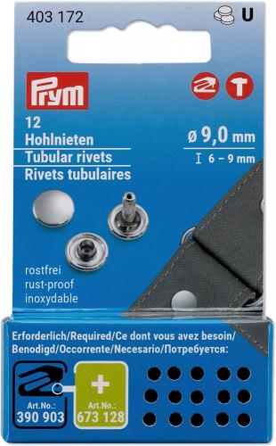 PRYM Hohlnieten, 6-9mm, silberfarbig, 12 Stück - für Vario
