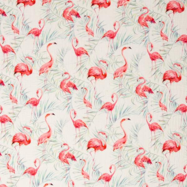 Musselin THEA - Flamingos - weiß