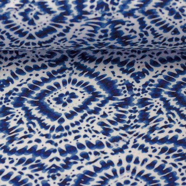 Viskosewebware MAILAND Batik Ornaments blau-weiß