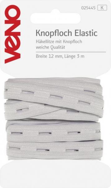 Knopfloch Elastic - Knopflochgummi -12mm weiß - 3 m